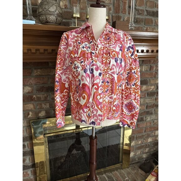 Coldwater Creek Jackets & Blazers - Coldwater Creek Orange & Pink Cotton Jacket Size Petite Medium Spring Paisley